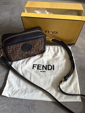 Fendi Black Leather Crossbody Bag with Gold Hardware